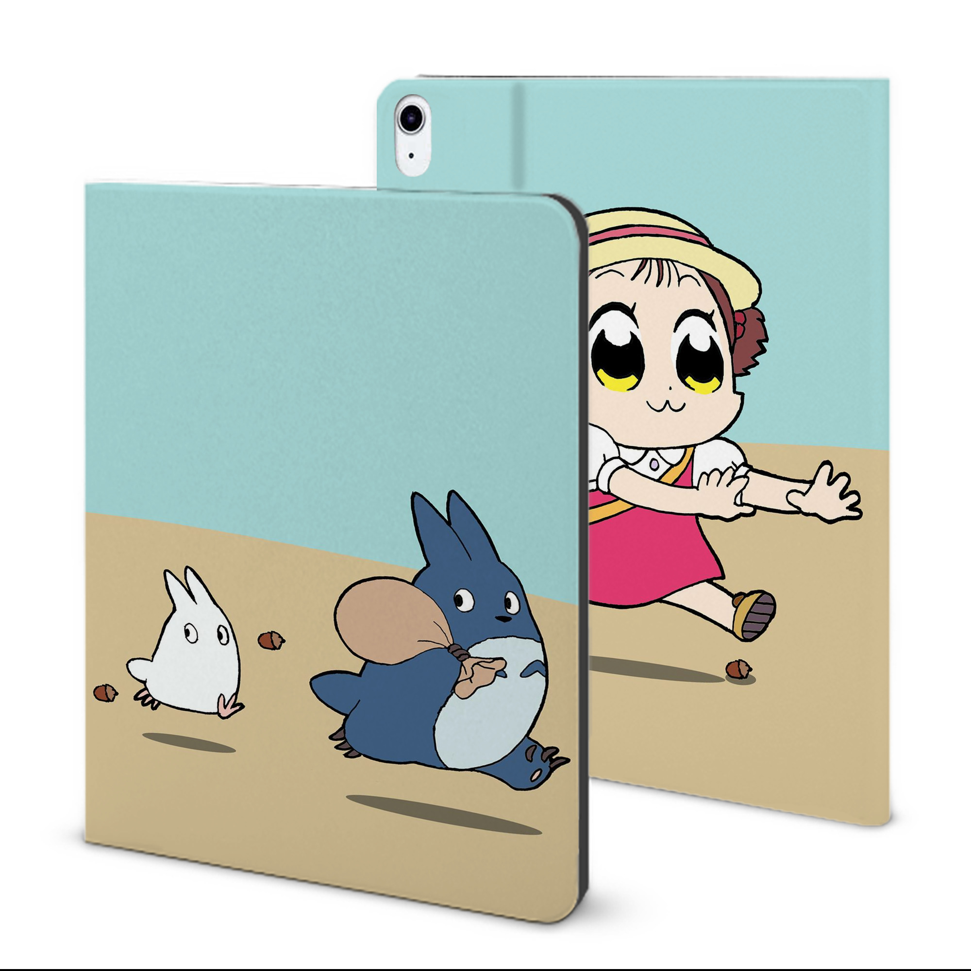 （画像用） となりのトトロ 草壁メイ 草壁サツキ My Neighbor Totoro Satsuki Kusakabe Mei Kusakabe IPad ケース ブック型 PUレザー TPU 耐衝撃 軽量 薄型 ペン収納なし 全面保護 IPad 各モデル対応